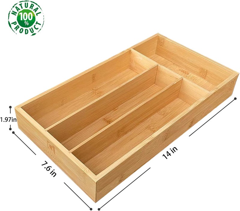 guiogc Bamboo Silverware Organizer, Kitchen Drawer Organizer, Silverware Utensil Tray Holder for Flatware Cutlery Knives, Forks, Spoons (4-Slots) (Natural) - Image 2